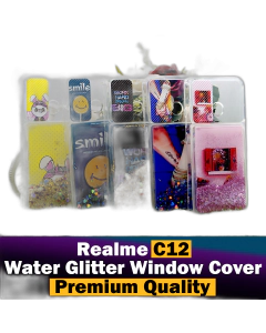 Realme C12 Back Cover Water Glitter Window Shutter Slide Camera Protection Shiny Ladies Soft Silicon C12 Case For Girls