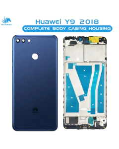 Huawei Y9 2018 Housing Middle Frame With Side Button and Camera Lens Complete Body Casing Replacement For Y9 2018 - Blue