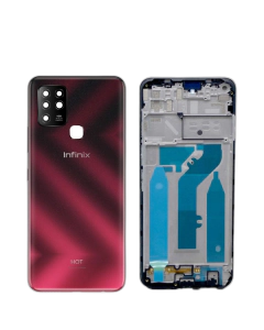 Infinix Hot 10 Housing Middle Frame With Side Button and Camera Lens Complete Body Casing Replacement For Hot 10 - Red