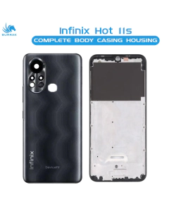 Infinix Hot 11s Housing Middle Frame With Side Button and Camera Lens Complete Body Casing Replacement For Hot 11s - Black