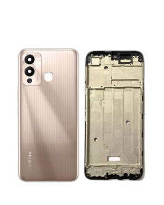 Infinix Hot 12 Play Housing Middle Frame With Side Button and Camera Lens Complete Body Casing Replacement For Hot 12 Play - Golden