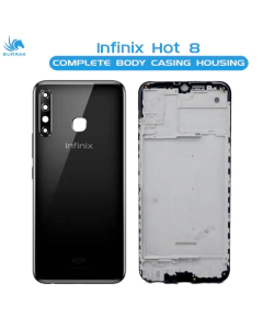 Infinix Hot 8 Housing Middle Frame With Side Button and Camera Lens Complete Body Casing Replacement For Hot 8 - Black