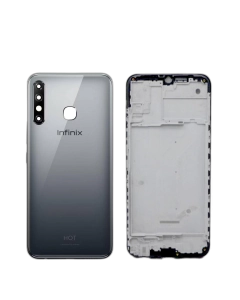 Infinix Hot 8 Housing Middle Frame With Side Button and Camera Lens Complete Body Casing Replacement For Hot 8 - Gray