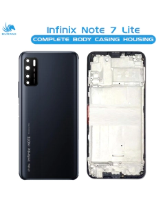 Infinix Note 7 Lite Housing Middle Frame With Side Button and Camera Lens Complete Body Casing Replacement For Note 7 Lite - Grey