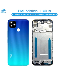 iTel Vision 1 Plus Housing Middle Frame With Side Button and Camera Lens Complete Body Casing Replacement For Vision 1 Plus - Blue
