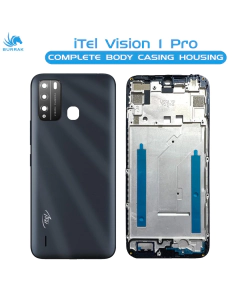 iTel Vision 1 Pro Housing Middle Frame With Side Button and Camera Lens Complete Body Casing Replacement For Vision 1 Pro - Black
