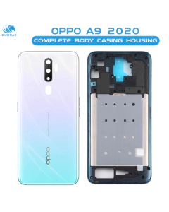 Oppo A9 2020 Housing Middle Frame With Side Button and Camera Lens Complete Body Casing Replacement For A9 2020 - White