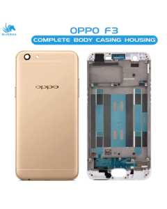 Oppo F3 Housing Middle Frame With Side Button and Camera Lens Complete Body Casing Replacement For F3 - Golden
