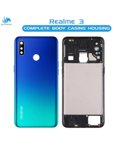 Realme 3 Housing Middle Frame With Side Button and Camera Lens Complete Body Casing Replacement - Blue