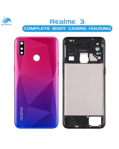 Realme 3 Housing Middle Frame With Side Button and Camera Lens Complete Body Casing Replacement - Red