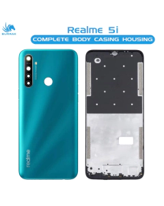 Realme 5i Housing Middle Frame With Side Button and Camera Lens Complete Body Casing Replacement For - Blue