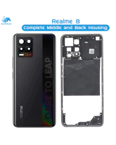 Realme 8 Housing Middle Frame With Side Button and Replacement Battery Back Door For Realme 8 - Black