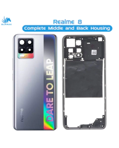 Realme 8 Housing Middle Frame With Side Button and Replacement Battery Back Door For Realme 8 - Silver