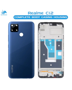 Realme C12 Housing Middle Frame With Side Button and Camera Lens Complete Body Casing Replacement For C12 - Blue