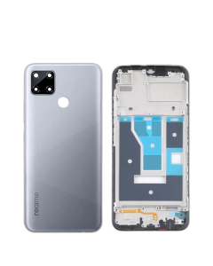 Realme C12 Housing Middle Frame With Side Button and Camera Lens Complete Body Casing Replacement For C12 - Silver