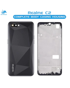 Realme C2 Housing Middle Frame With Side Button and Camera Lens Complete Body Casing Replacement - Black