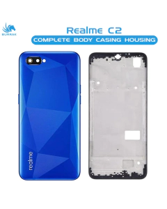 Realme C2 Housing Middle Frame With Side Button and Camera Lens Complete Body Casing Replacement - Blue