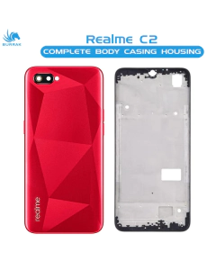 Realme C2 Housing Middle Frame With Side Button and Camera Lens Complete Body Casing Replacement - Red