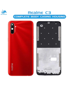 Realme C3 Housing Middle Frame With Side Button and Camera Lens Complete Body Casing Replacement - Red
