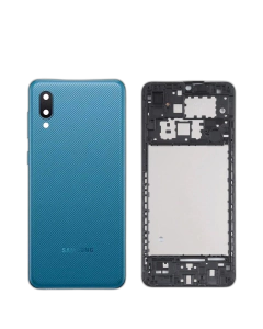 Samsung Galaxy A02 Housing Middle Frame With Side Button and Camera Lens Complete Body Casing Replacement For Galaxy A02 - Blue