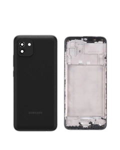 Samsung Galaxy A03 Housing Middle Frame With Side Button and Camera Lens Complete Body Casing Replacement For Galaxy A03 - Black