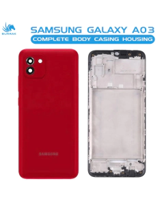Samsung Galaxy A03 Housing Middle Frame With Side Button and Camera Lens Complete Body Casing Replacement For Galaxy A03 - Red