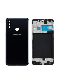 Samsung Galaxy A10s Housing Middle Frame With Side Button and Camera Lens Complete Body Casing Replacement For Galaxy A10s - Black