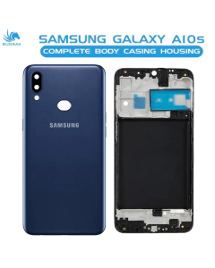 Samsung Galaxy A10s Housing Middle Frame With Side Button and Camera Lens Complete Body Casing Replacement For Galaxy A10s - Blue