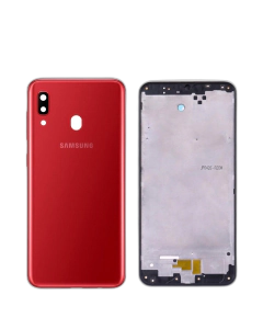 Samsung Galaxy A20 Housing Middle Frame With Side Button and Camera Lens Complete Body Casing Replacement For Galaxy A20 - Red