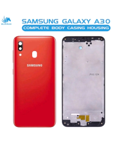 Samsung Galaxy A30 Housing Middle Frame With Side Button and Camera Lens Complete Body Casing Replacement For Galaxy A30 - Red