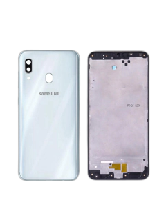 Samsung Galaxy A30 Housing Middle Frame With Side Button and Camera Lens Complete Body Casing Replacement For Galaxy A30 - White