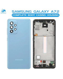 Samsung Galaxy A72 4G Housing Middle Frame With Side Button and Camera Lens Complete Body Casing Replacement For Galaxy A72 4G - Blue