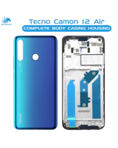 Tecno Camon 12 Air Housing Middle Frame With Side Button and Camera Lens Complete Body Casing Replacement For Camon 12 Air - Blue