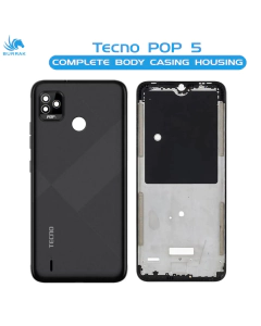 Tecno Pop 5 Housing Middle Frame With Side Button and Camera Lens Complete Body Casing Replacement For Pop 5 - Black