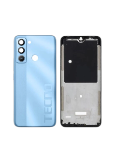 Tecno Pop 5 Lite Housing Middle Frame With Side Button and Camera Lens Complete Body Casing Replacement For Pop 5 Lite - Blue