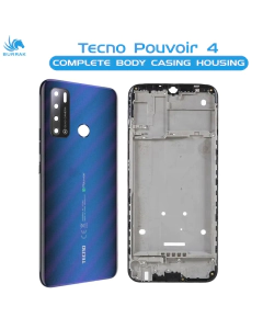 Tecno Pouvoir 4 Housing Middle Frame With Side Button and Camera Lens Complete Body Casing Replacement For Pouvoir 4 - Blue