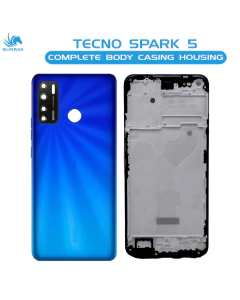 Tecno Spark 5 Housing Middle Frame With Side Button and Camera Lens Complete Body Casing Replacement For Spark 5 - Blue