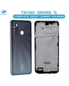 Tecno Spark 5 Housing Middle Frame With Side Button and Camera Lens Complete Body Casing Replacement For Spark 5 - Gray