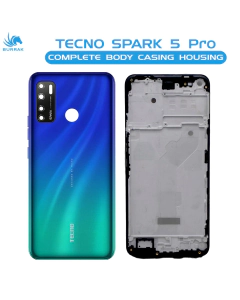 Tecno Spark 5 Pro Housing Middle Frame With Side Button and Camera Lens Complete Body Casing Replacement For Spark 5 Pro - Blue