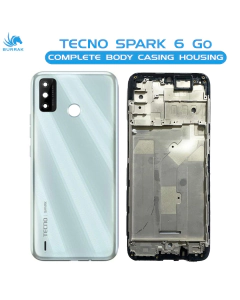 Tecno Spark 6 Go Housing Middle Frame With Side Button and Camera Lens Complete Body Casing Replacement For Spark 6 Go - White