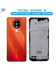 Tecno Spark 6 Housing Middle Frame With Side Button and Camera Lens Complete Body Casing Replacement For Spark 6 - Orange