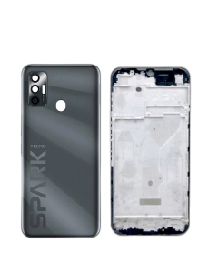 Tecno Spark 7 Housing Middle Frame With Side Button and Camera Lens Complete Body Casing Replacement For Spark 7 - Black