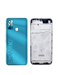 Tecno Spark 7 Housing Middle Frame With Side Button and Camera Lens Complete Body Casing Replacement For Spark 7 - Blue