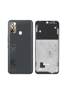 Tecno Spark 7t Housing Middle Frame With Side Button and Camera Lens Complete Body Casing Replacement For Spark 7t - Black