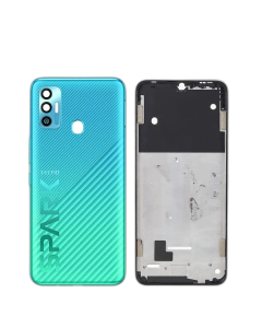 Tecno Spark 7t Housing Middle Frame With Side Button and Camera Lens Complete Body Casing Replacement For Spark 7t - Blue
