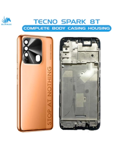 Tecno Spark 8T Housing Middle Frame With Side Button and Camera Lens Complete Body Casing Replacement For Spark 8T - Golden