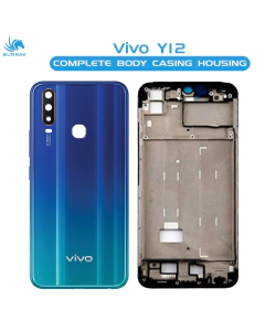 Vivo Y12 Housing Middle Frame With Side Button and Camera Lens Complete Body Casing Replacement For Y12 - Blue