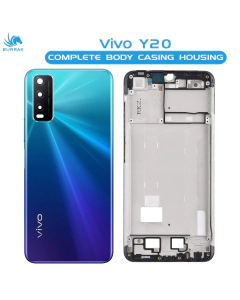 Vivo Y20 Housing Middle Frame With Side Button and Camera Lens Complete Body Casing Replacement For Y20 - Blue