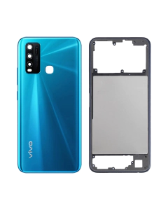 Vivo Y30 Housing Middle Frame With Side Button and Replacement Battery Back Door For Y30 - Blue