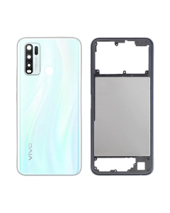 Vivo Y30 Housing Middle Frame With Side Button and Replacement Battery Back Door For Y30 - White